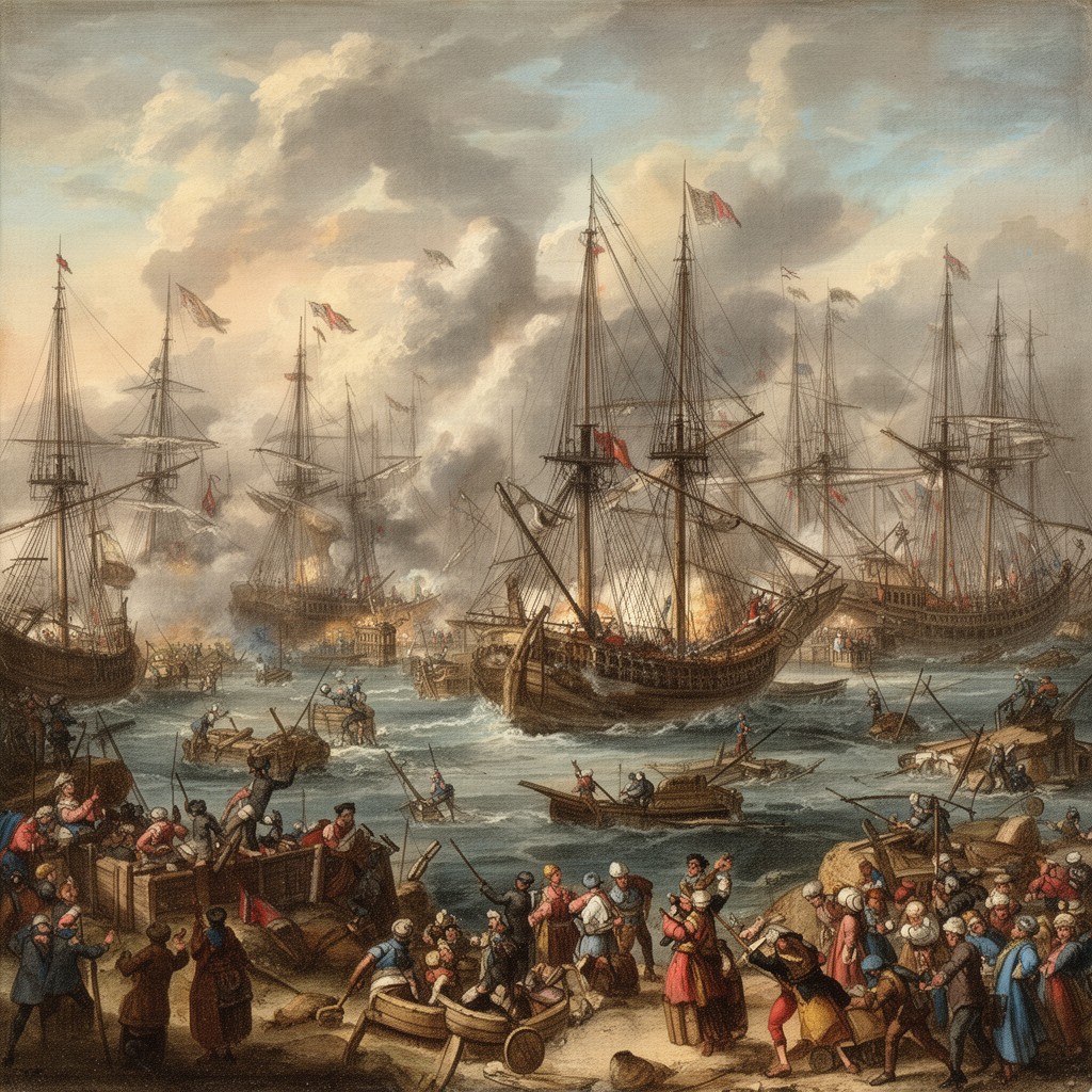 AI-generated illustration of Battle of La Hogue (1692)