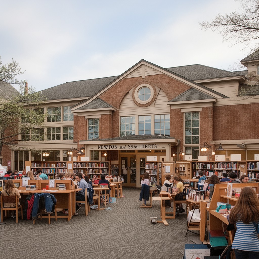 AI-generated illustration of Newton, Massachusetts public library system