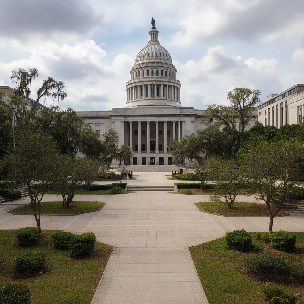 AI-generated illustration of Capitol Complex courtyard