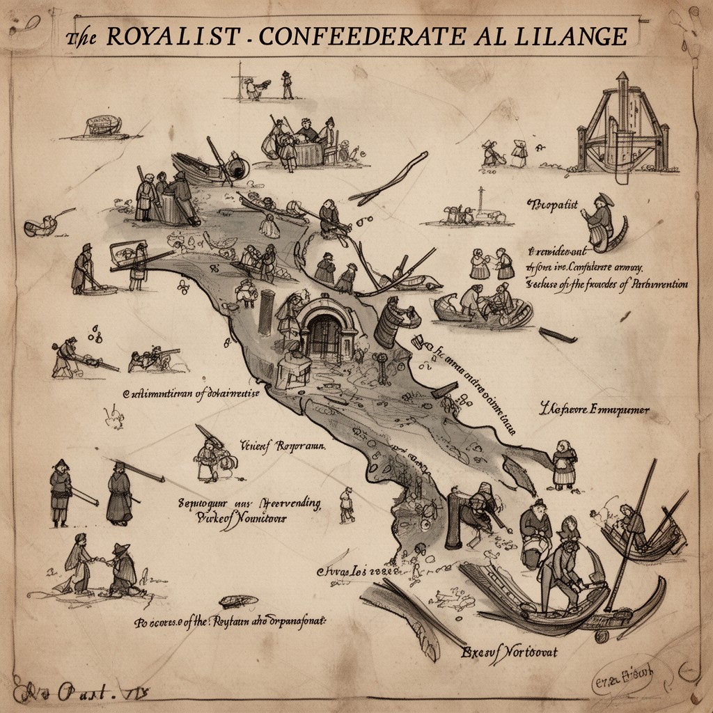 AI-generated illustration of Royalist–Confederate alliance phase