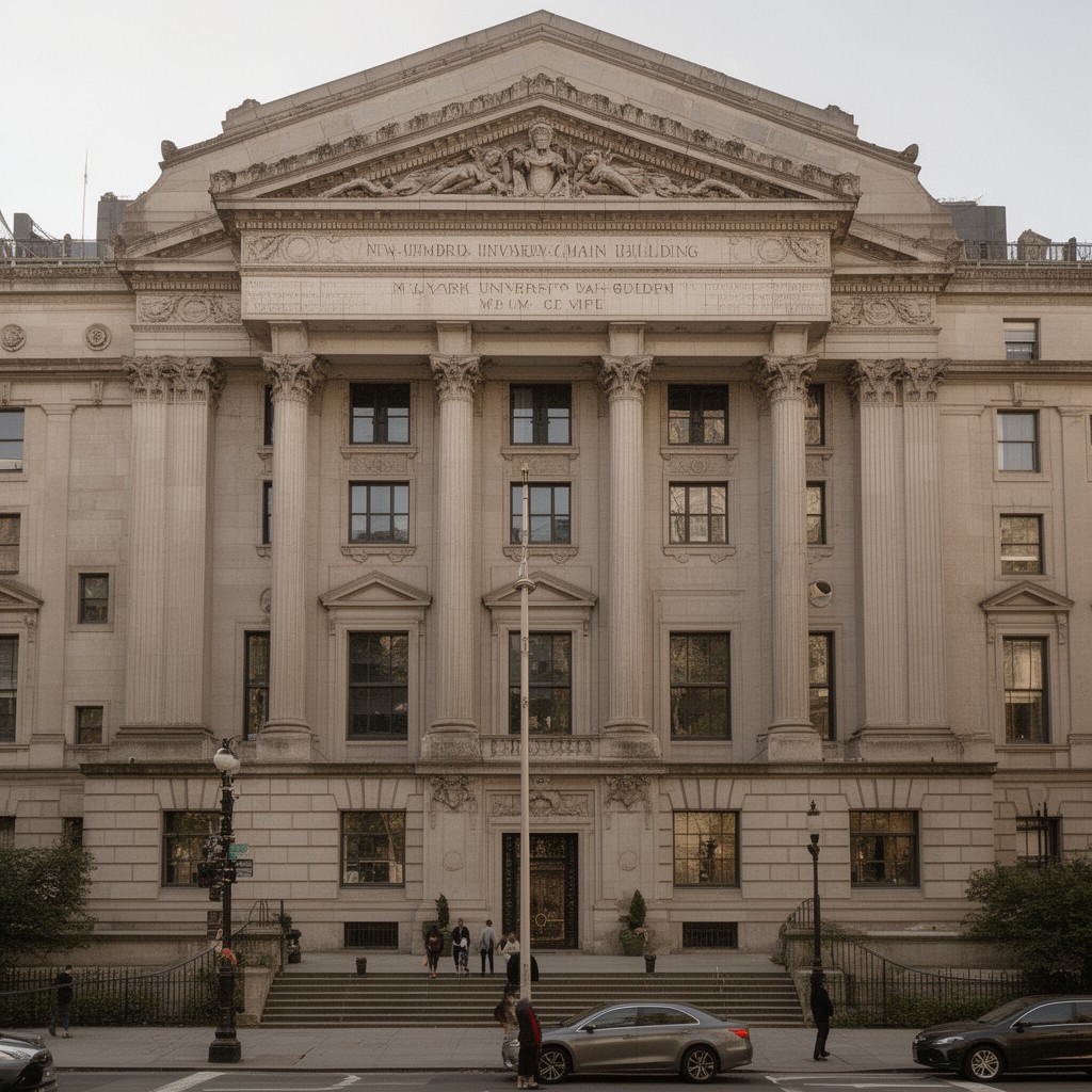 AI-generated illustration of New York University Main Building (now Silver Center)