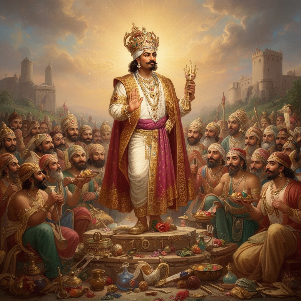 AI-generated illustration of Coronation of Shivaji at Raigad in 1674