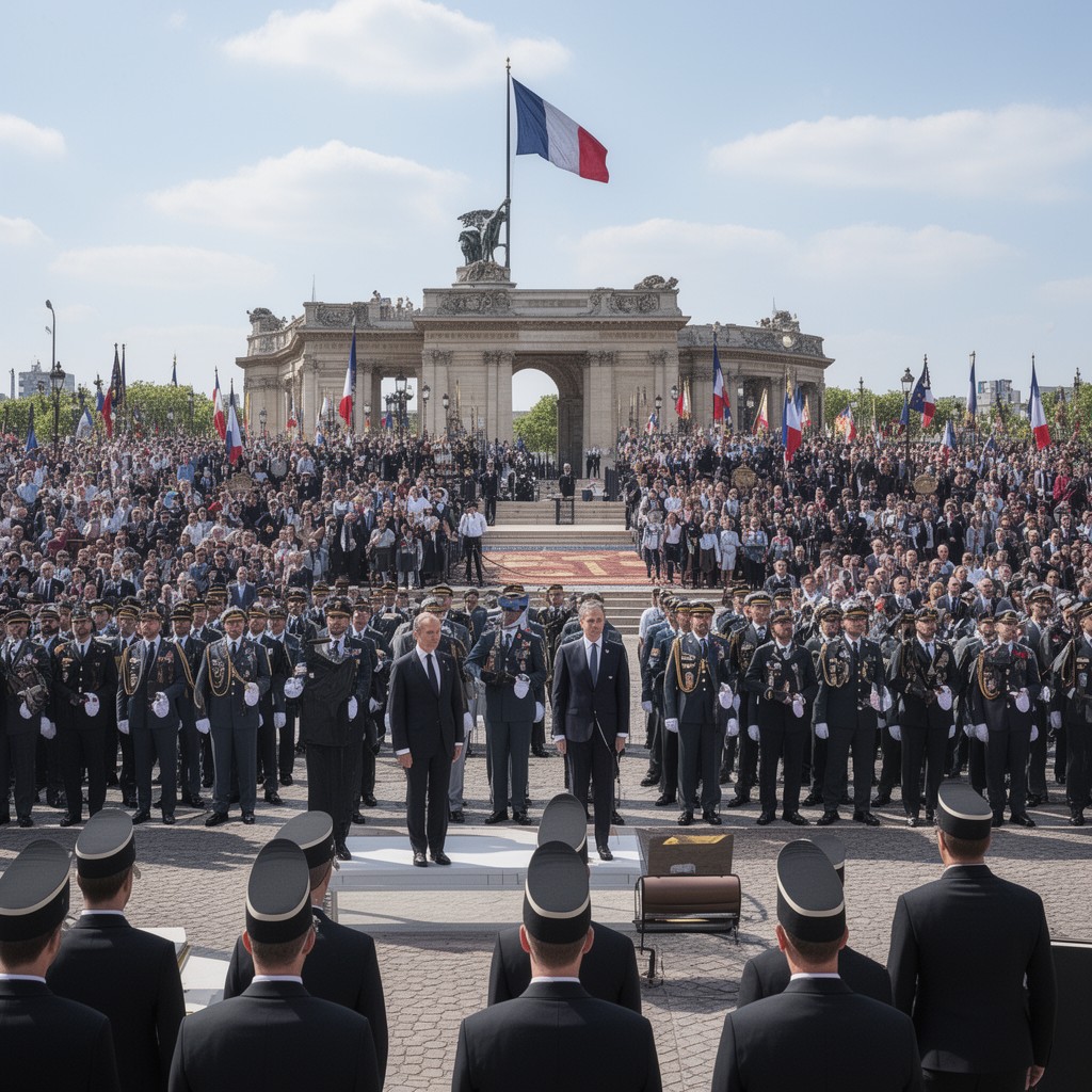AI-generated illustration of French President reviews the military parade