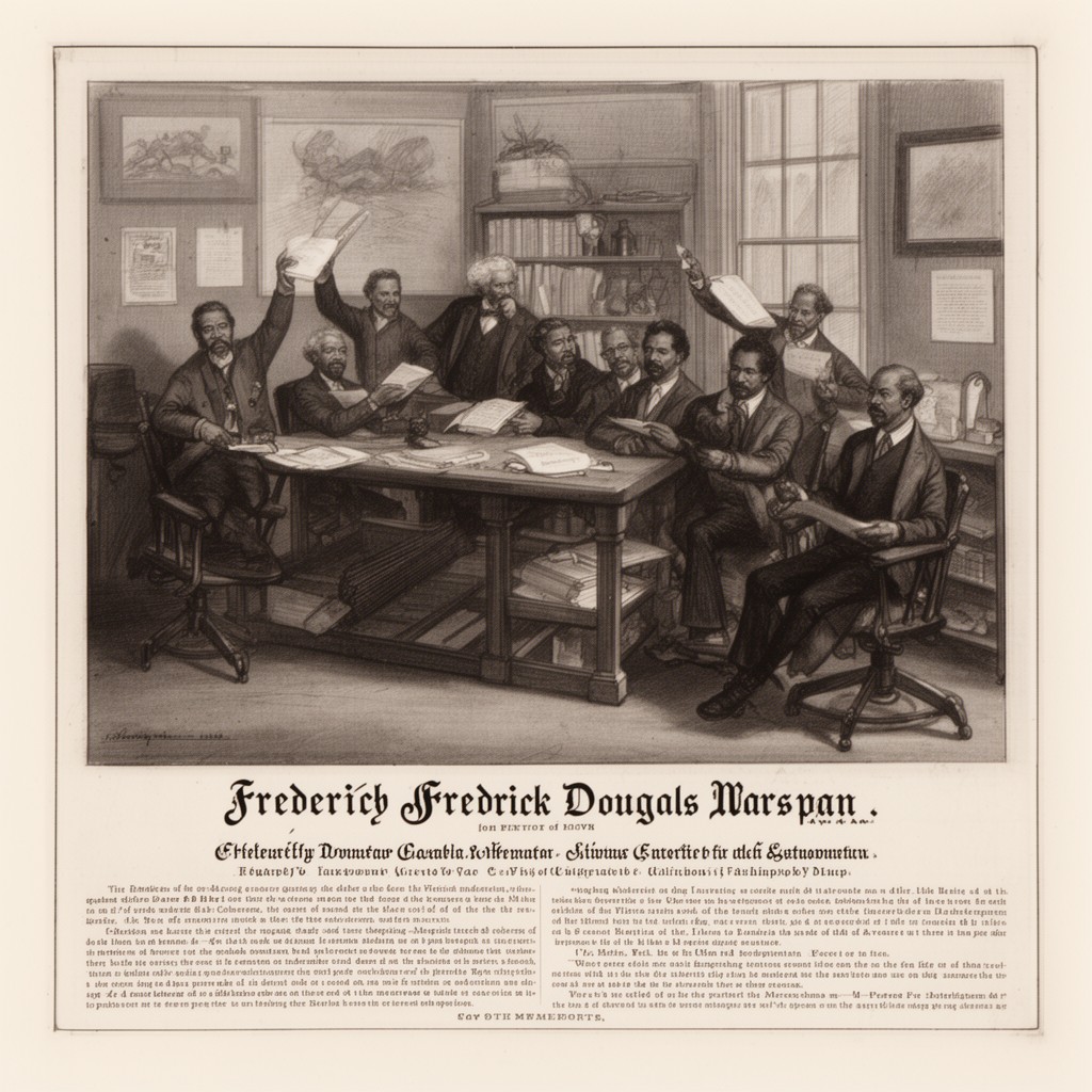 AI-generated illustration of Frederick Douglass's newspaper office in Washington, D.C.