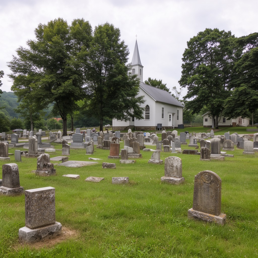 AI-generated illustration of Mount Tabor Methodist Church Graveyard, Centerfield, Kentucky, United States