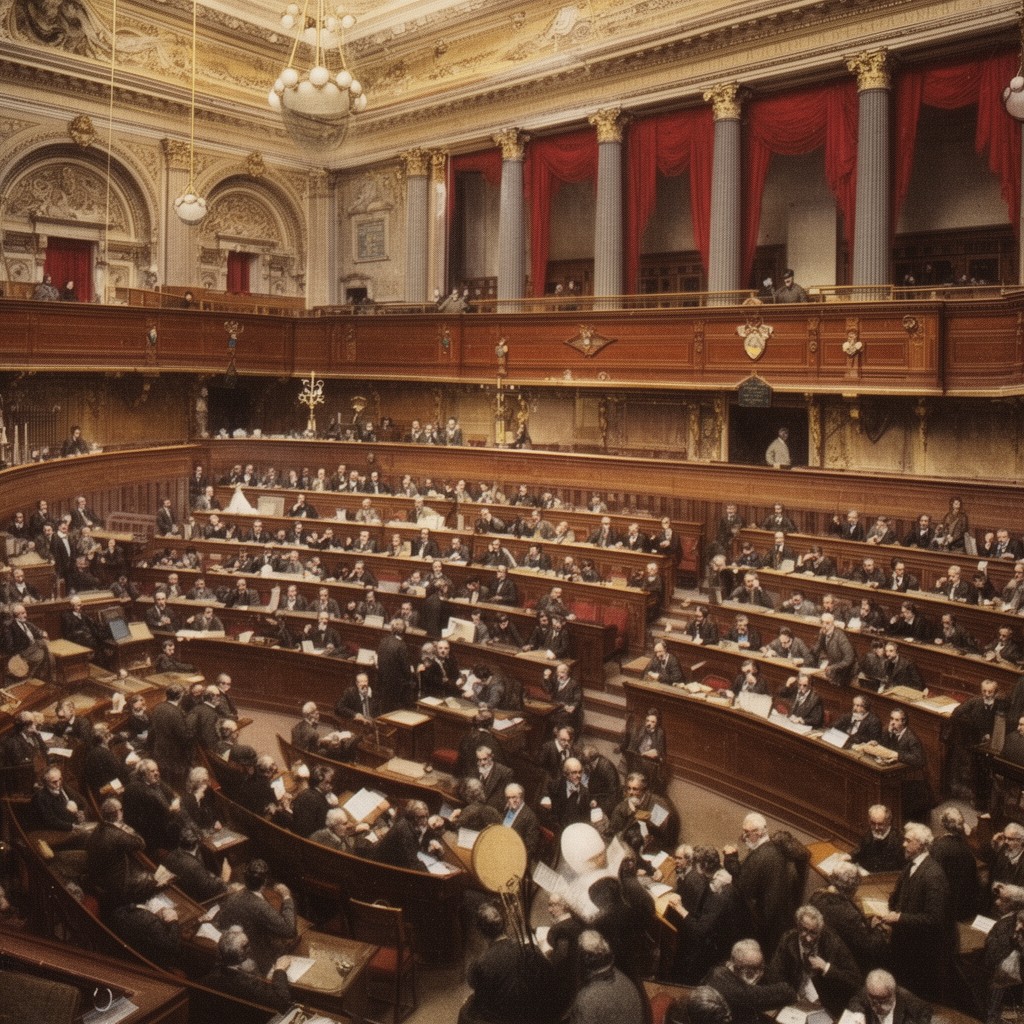 AI-generated illustration of Italian Chamber of Deputies (historical liberal lists)