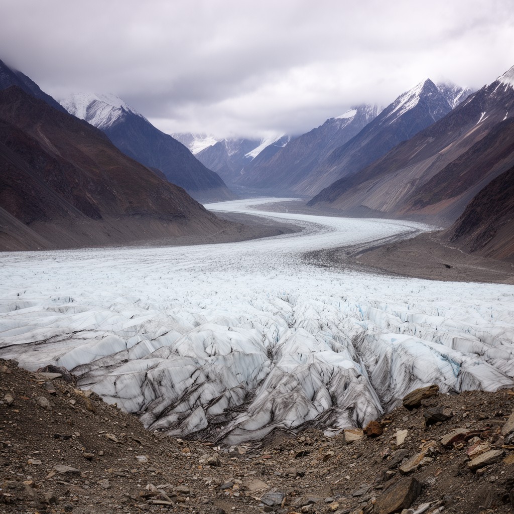 AI-generated illustration of Hispar Glacier