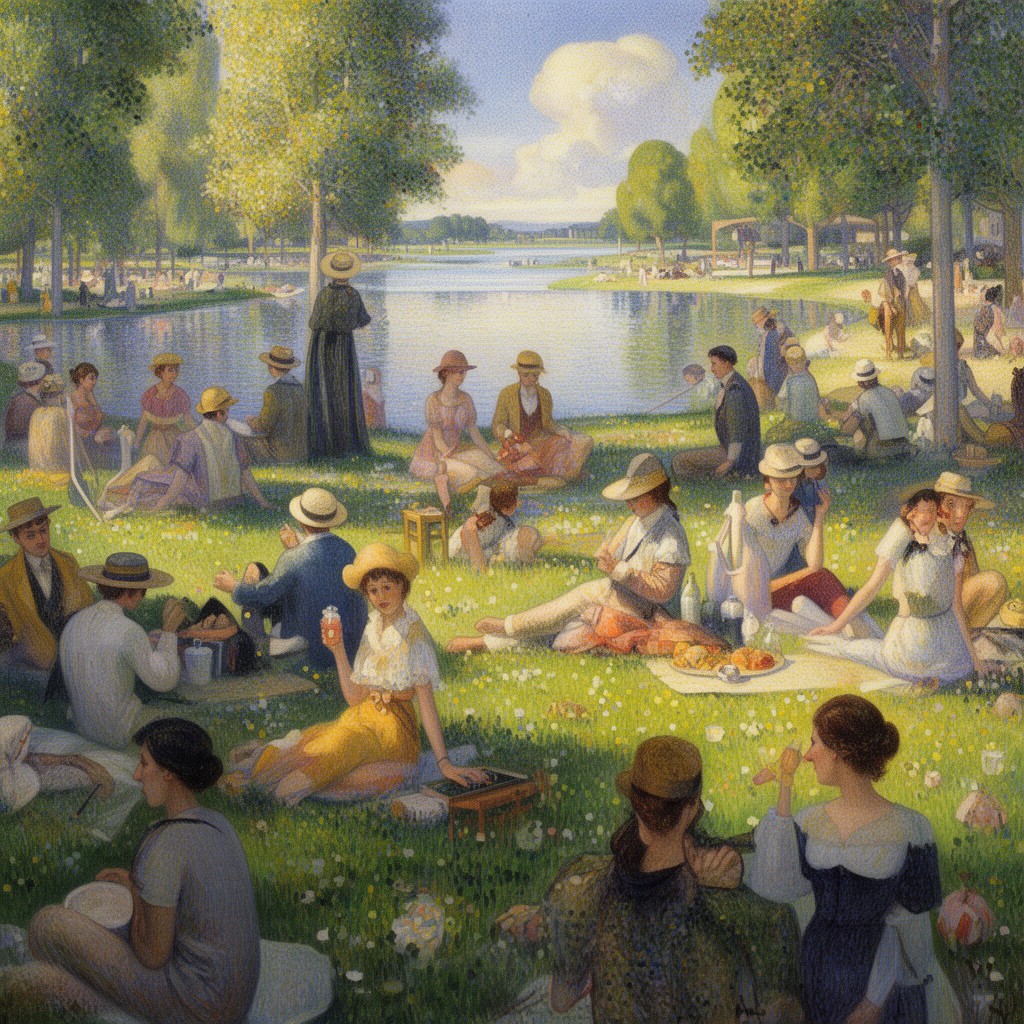 AI-generated illustration of A Sunday on La Grande Jatte — 1884