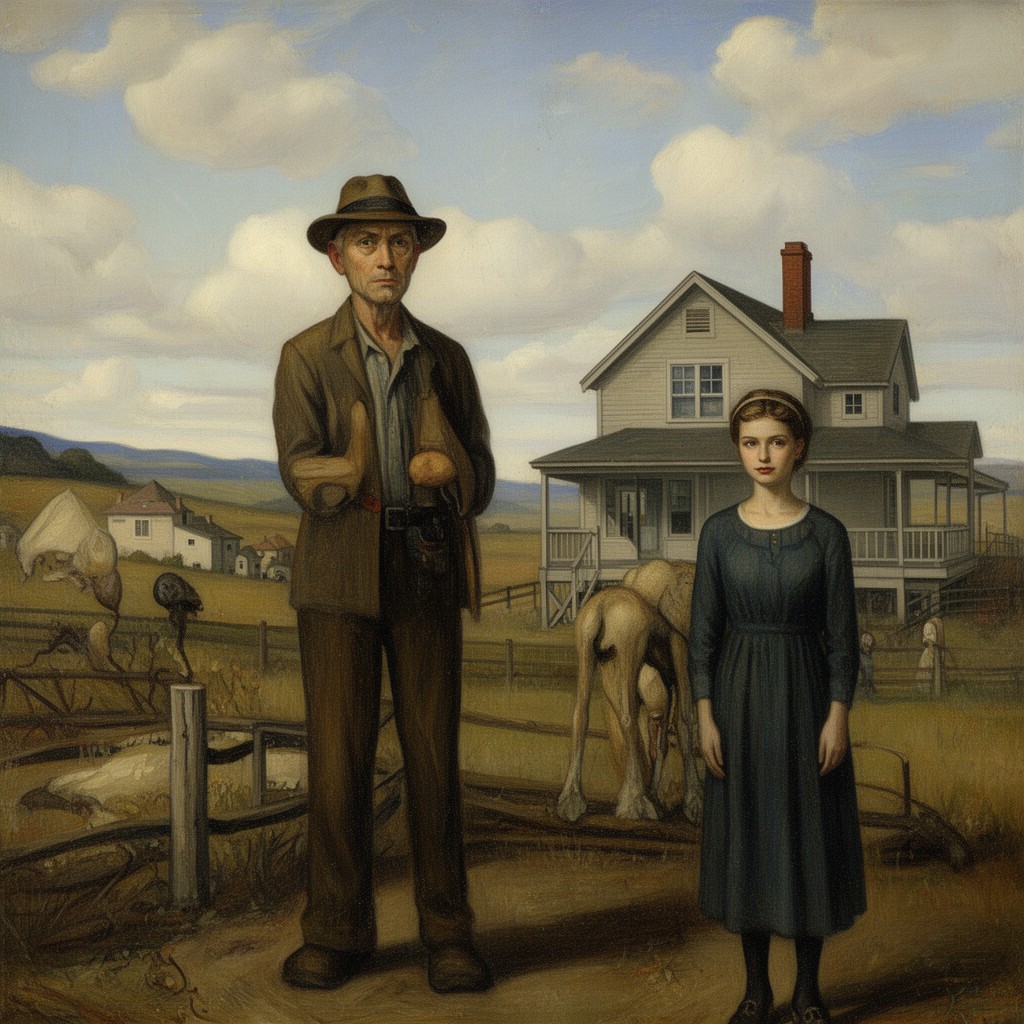 AI-generated illustration of American Gothic