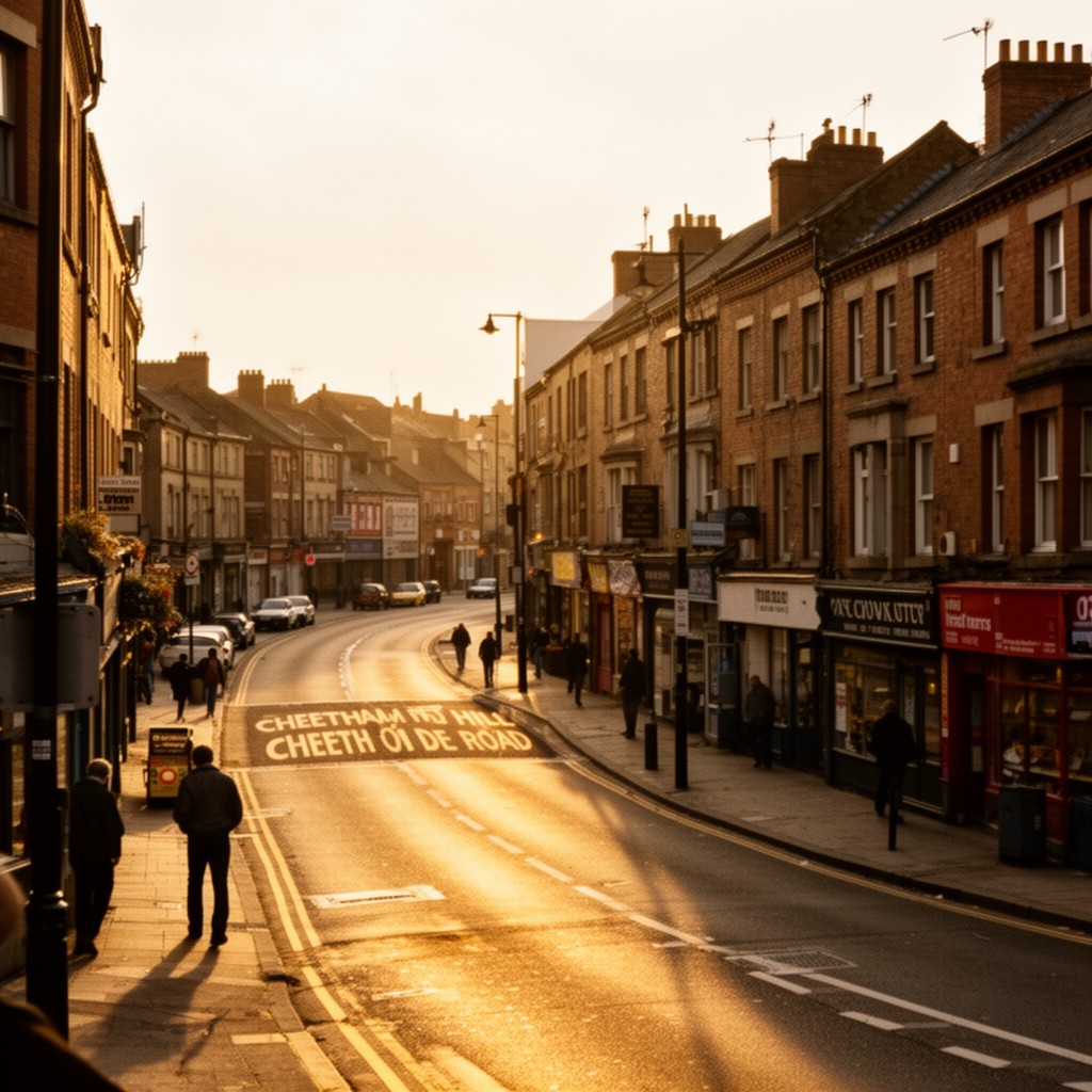 AI-generated illustration of Cheetham Hill Road