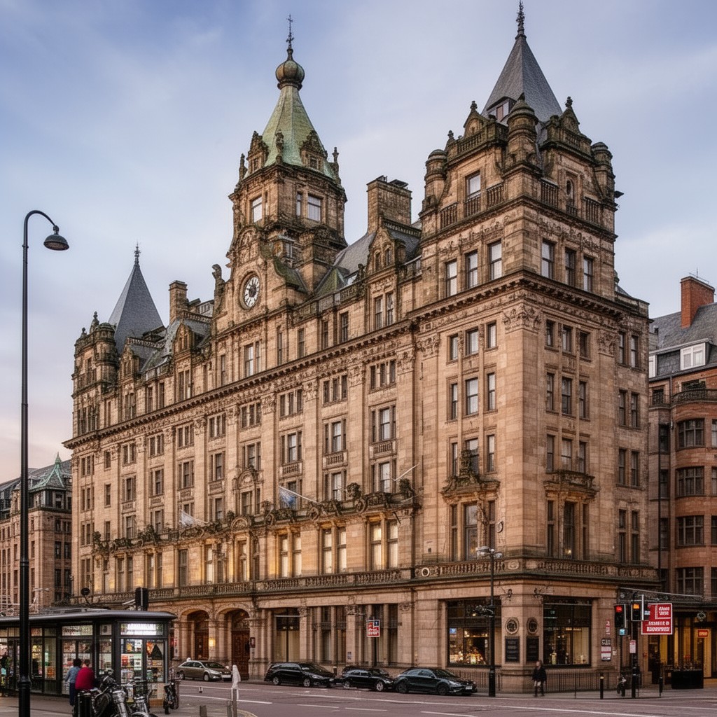 AI-generated illustration of Midland Hotel, Manchester