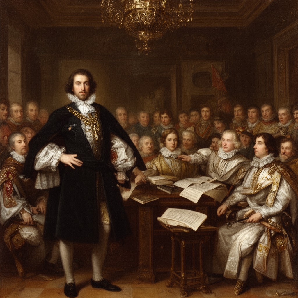 AI-generated illustration of Charles I and the House of Commons
