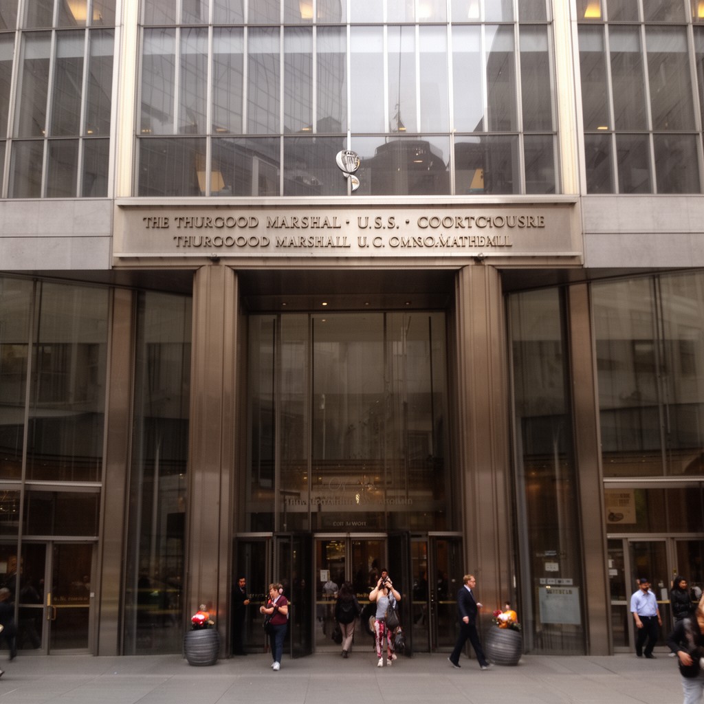 AI-generated illustration of Thurgood Marshall U.S. Courthouse in New York named in his honor