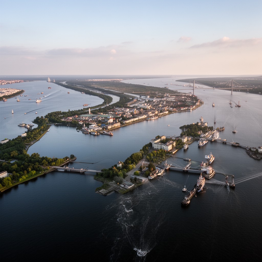 AI-generated illustration of Azov-Black Sea waterway system
