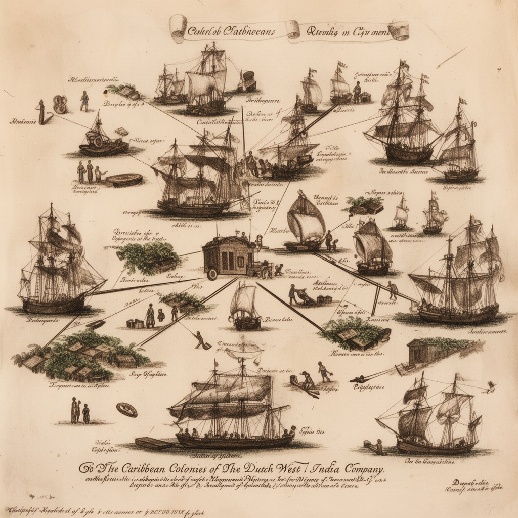 AI-generated illustration of Caribbean colonies of the Dutch West India Company