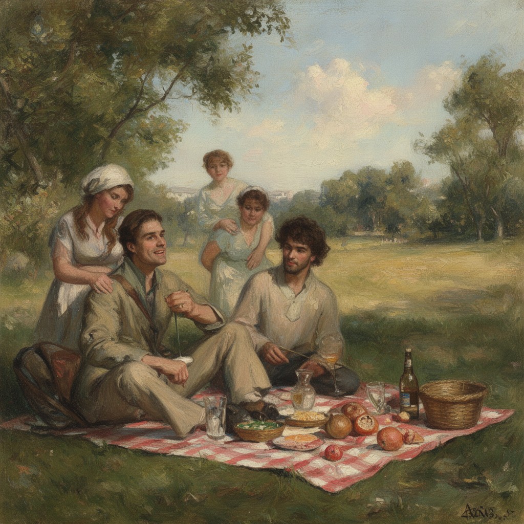 AI-generated illustration of Wynford Dewhurst: The Picnic
