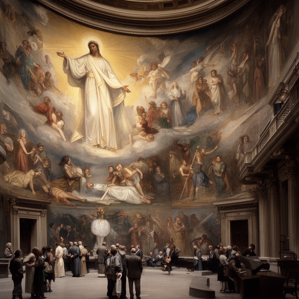 AI-generated illustration of Triumph of Religion murals