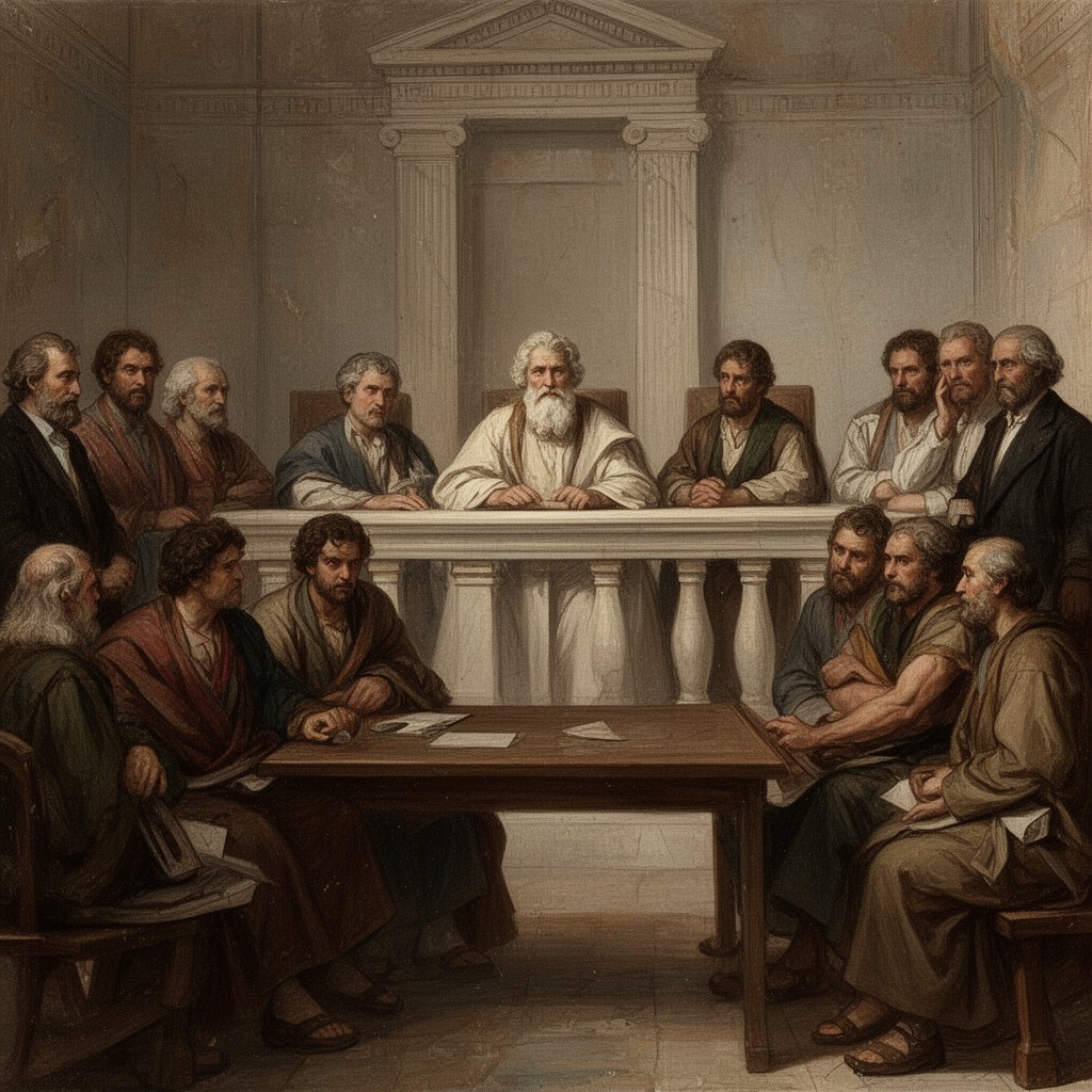 AI-generated illustration of trial of Socrates