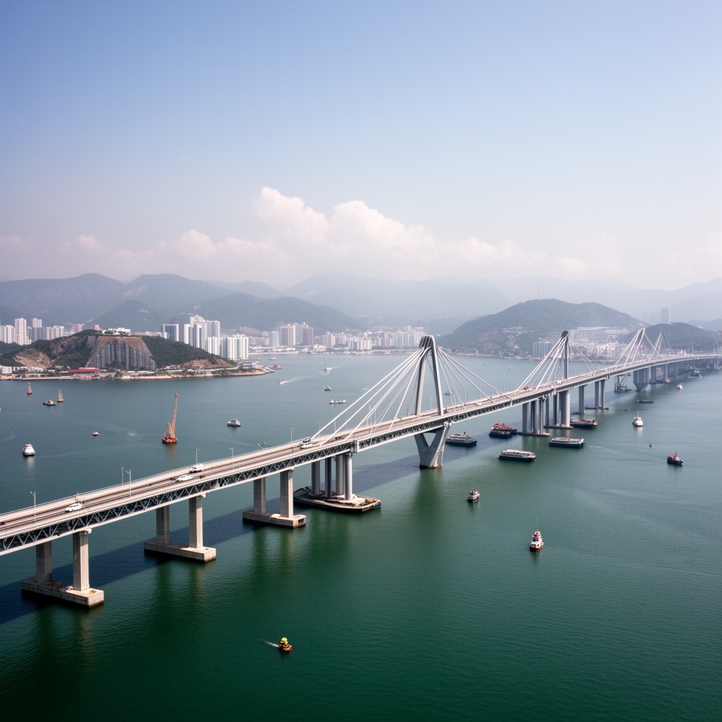 AI-generated illustration of Hong Kong–Zhuhai–Macau Bridge
