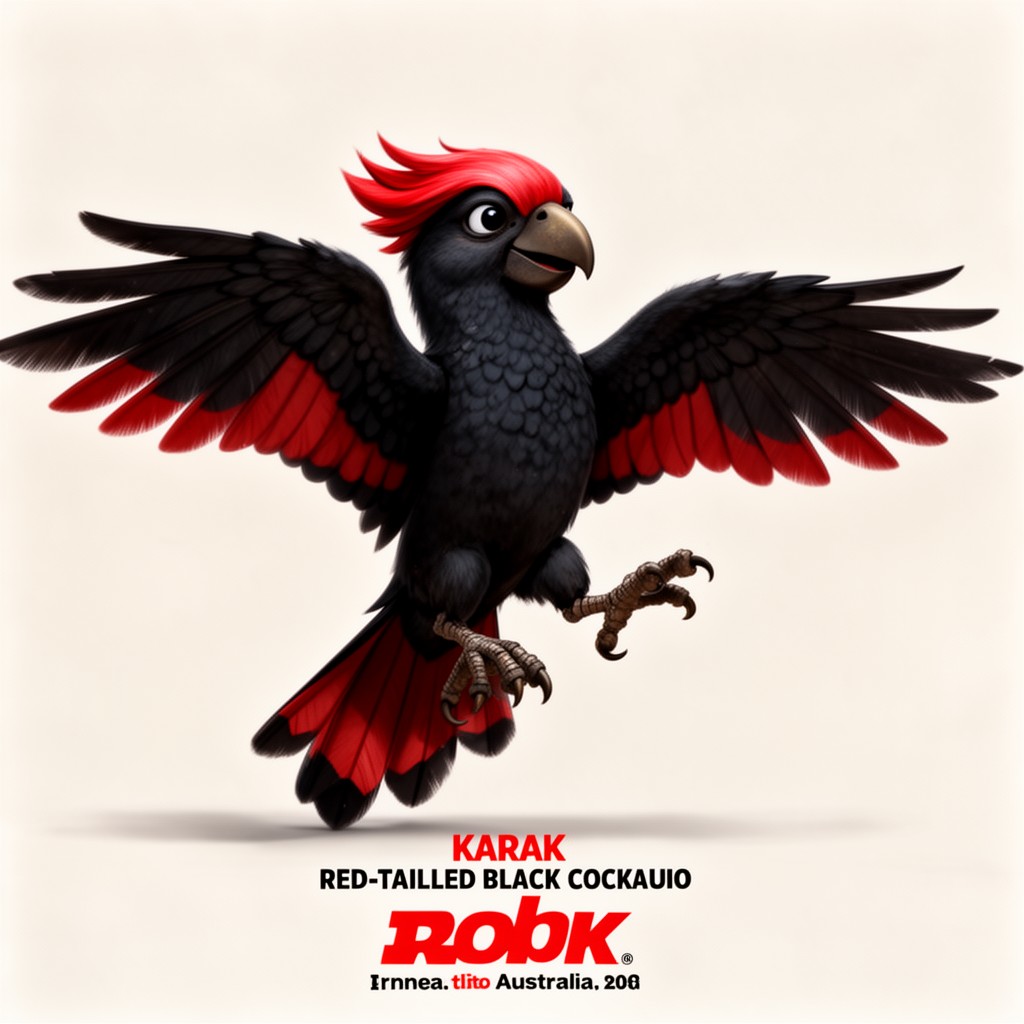 AI-generated illustration of Karak the Red-tailed Black Cockatoo