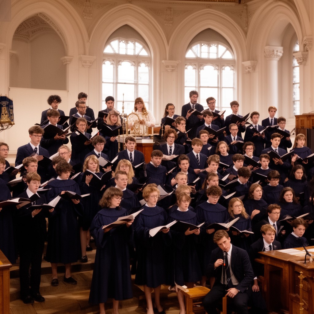 AI-generated illustration of Harrow School choir