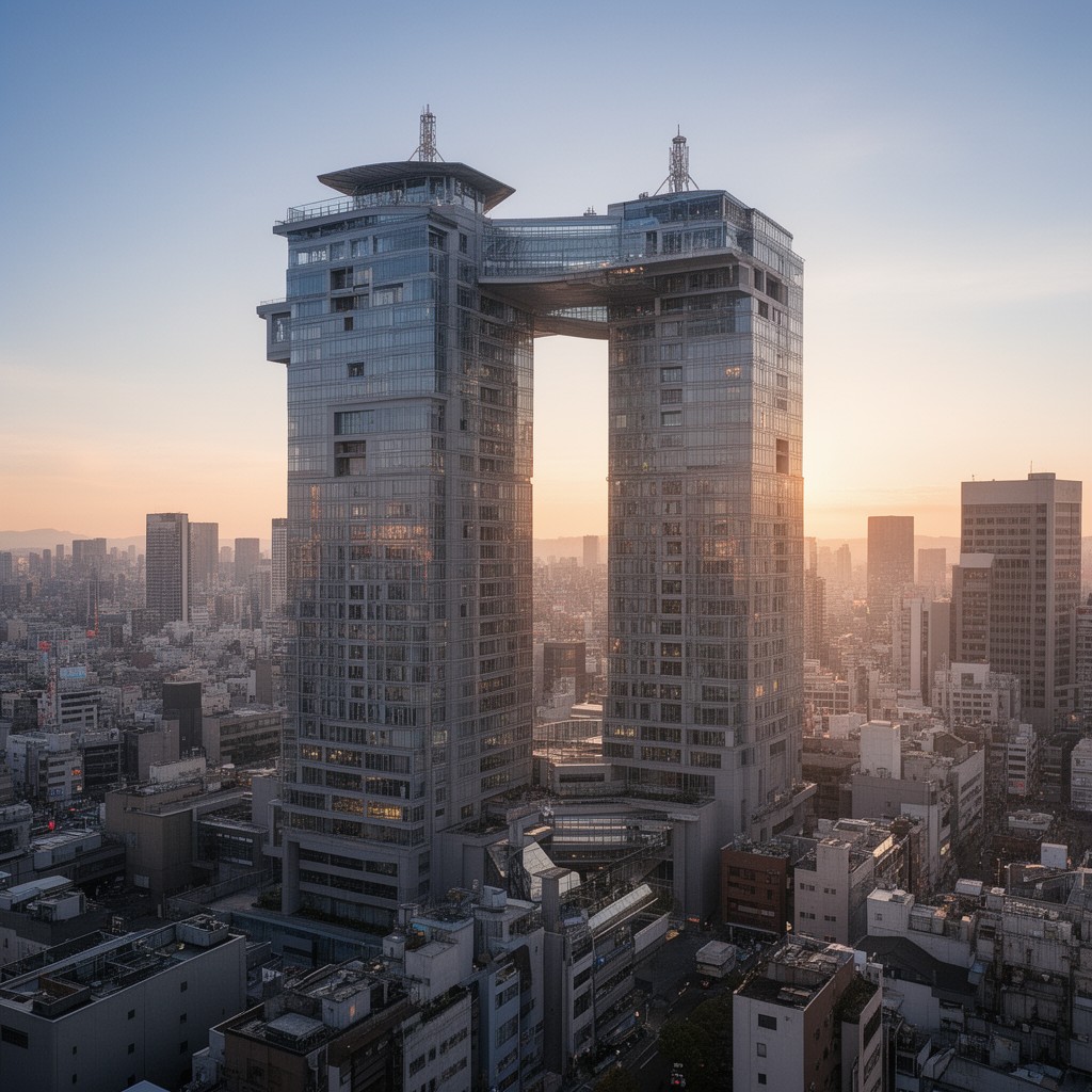 AI-generated illustration of Umeda Sky Building