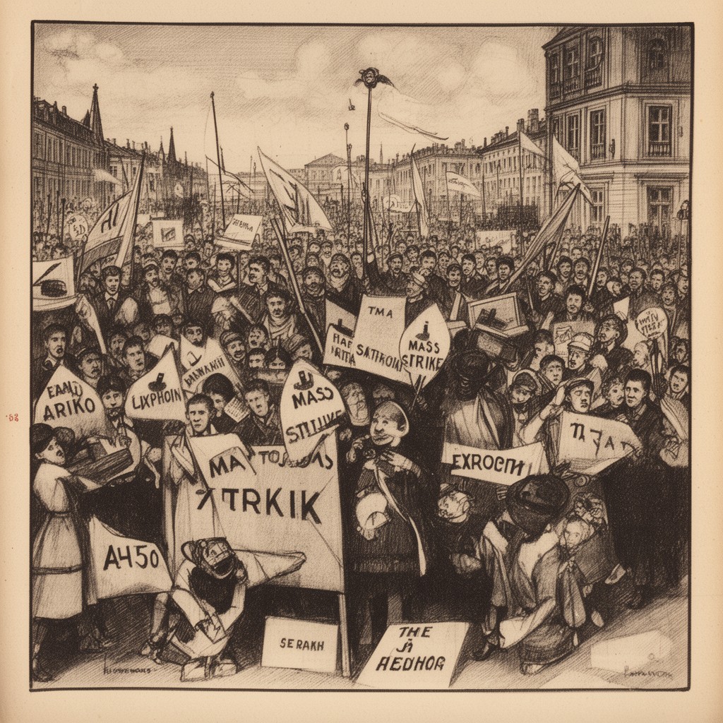 AI-generated illustration of The Mass Strike, the Political Party and the Trade Unions