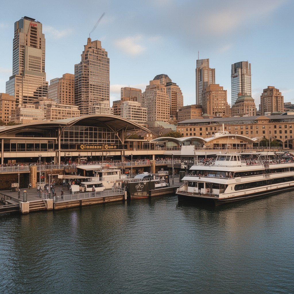 AI-generated illustration of Circular Quay ferry wharves