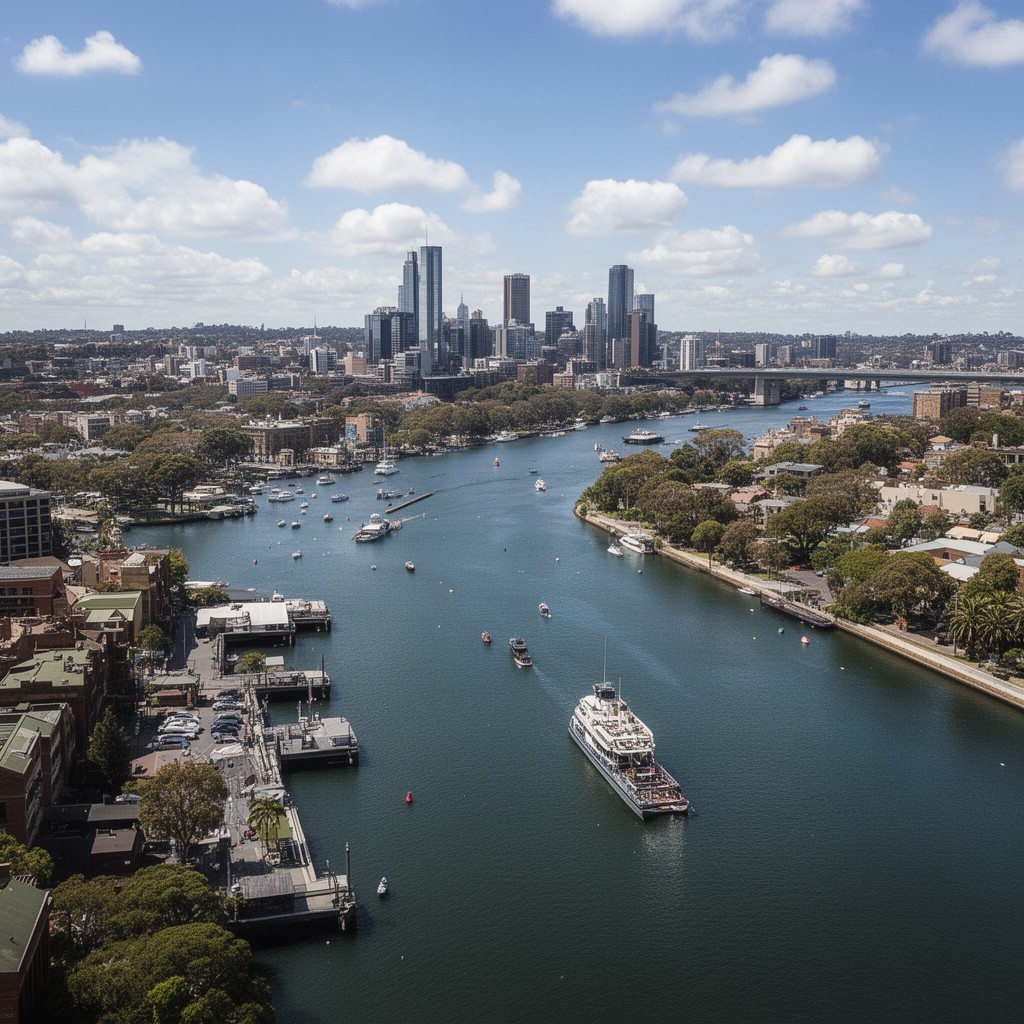 AI-generated illustration of Parramatta River via Sydney Harbour