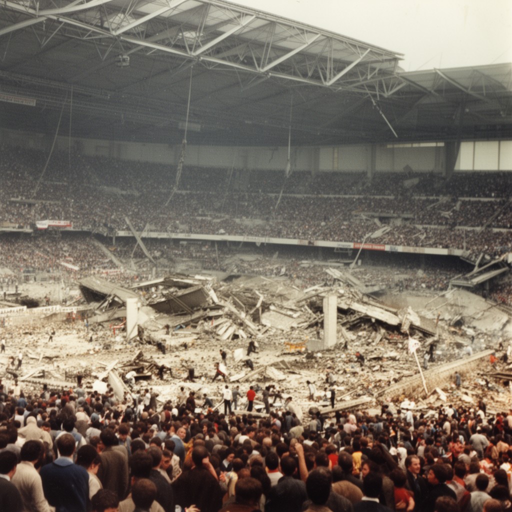 AI-generated illustration of Heysel Stadium disaster