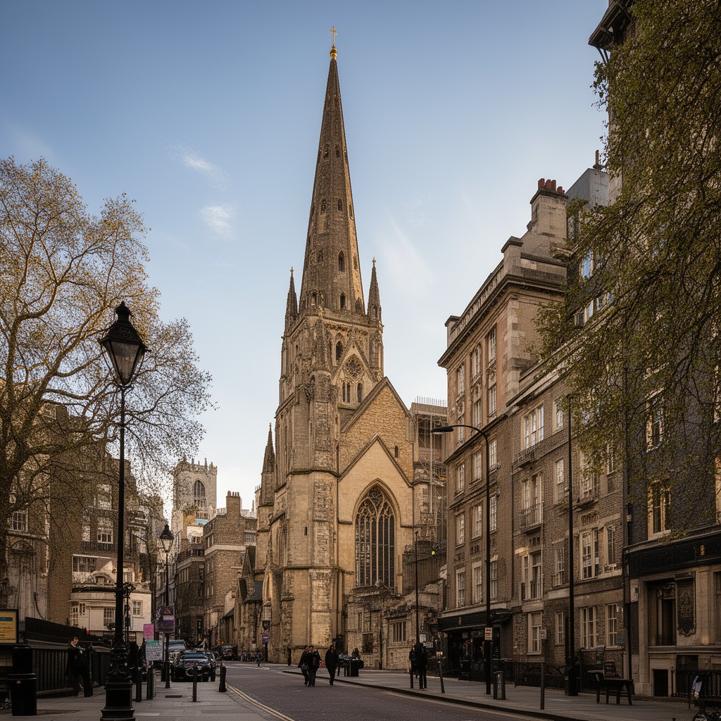 AI-generated illustration of St Bride’s Church, Fleet Street, London