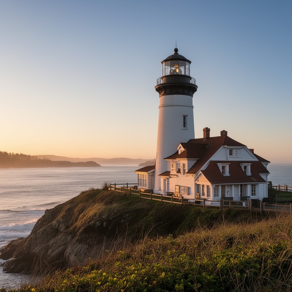 AI-generated illustration of Yaquina Bay Lighthouse