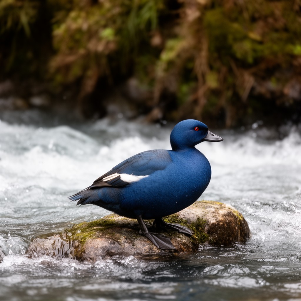 AI-generated illustration of blue duck (whio)