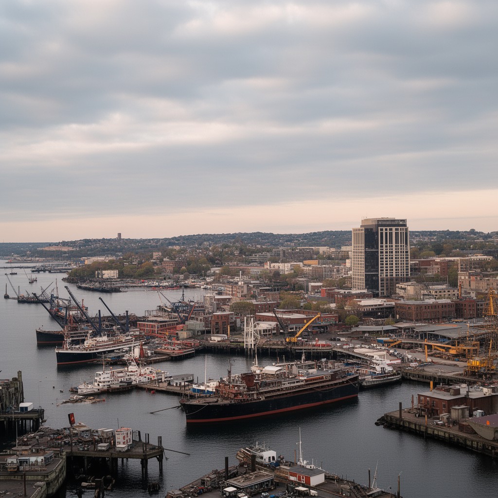 AI-generated illustration of Portland Harbor
