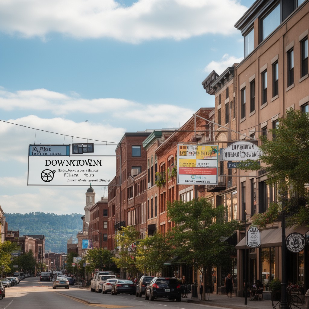 AI-generated illustration of Downtown Ithaca Business Improvement District