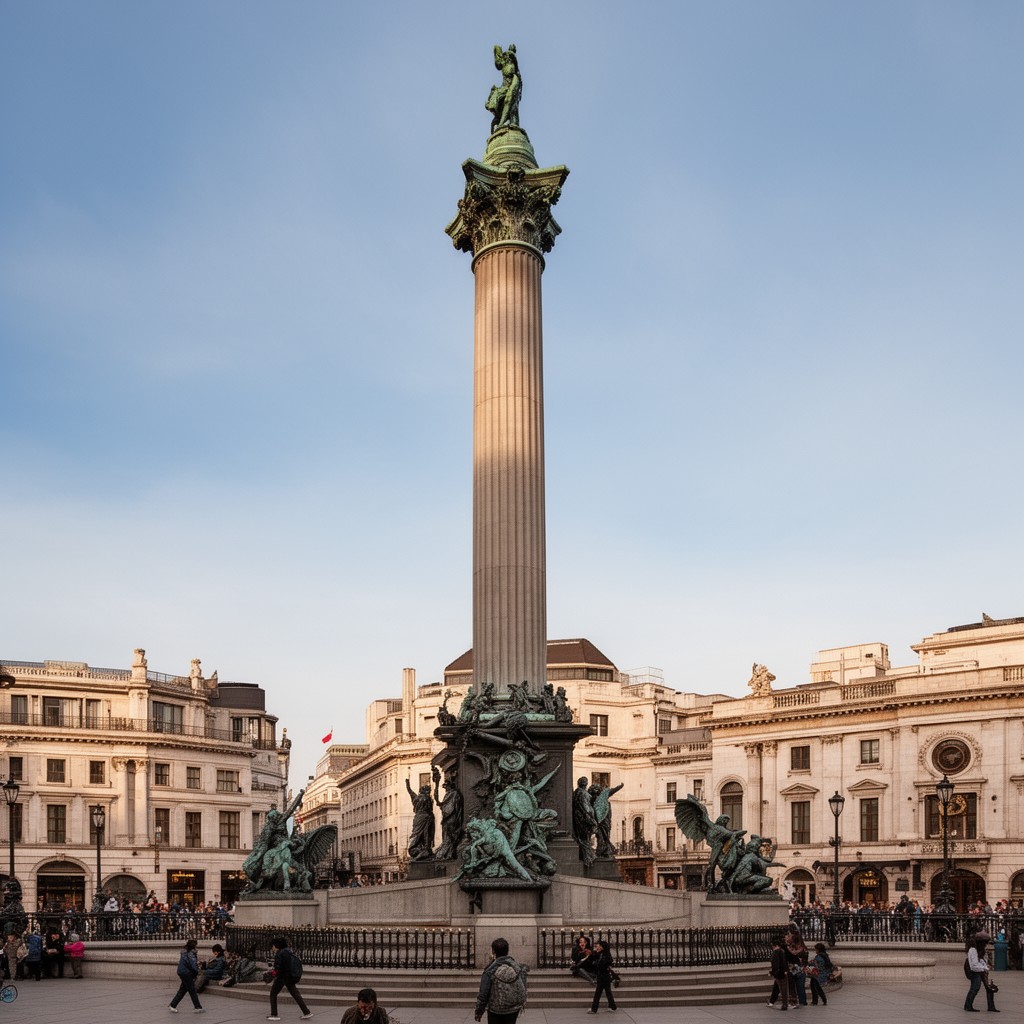 AI-generated illustration of Nelson's Column in Trafalgar Square, London