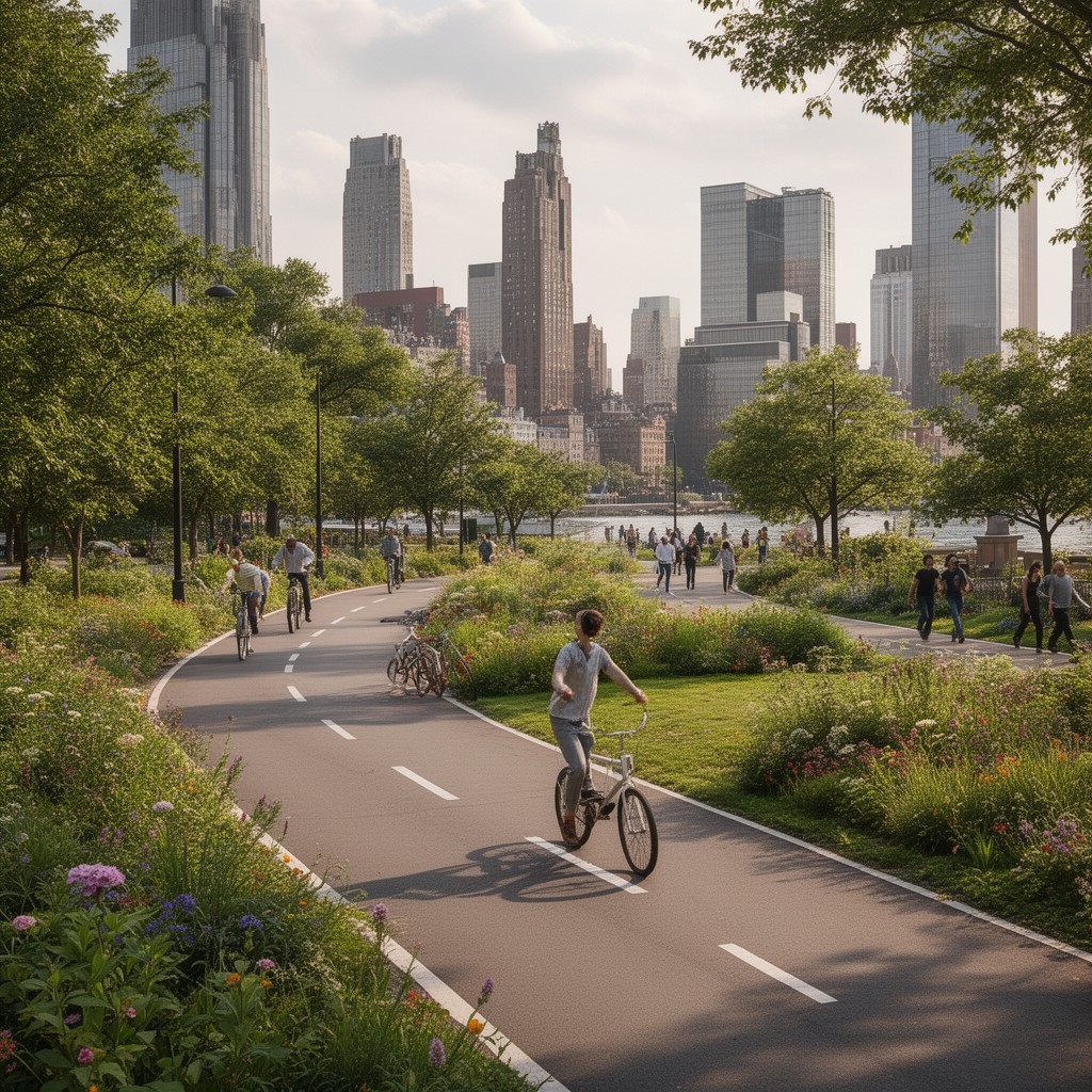 AI-generated illustration of New York City greenways