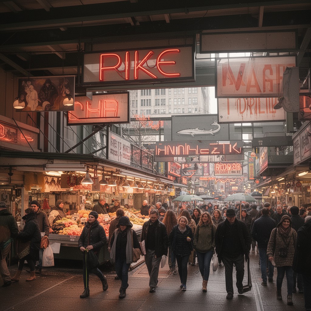 AI-generated illustration of Pike Place Market