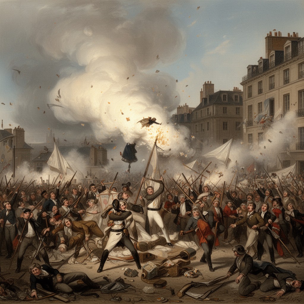AI-generated illustration of July Revolution in France