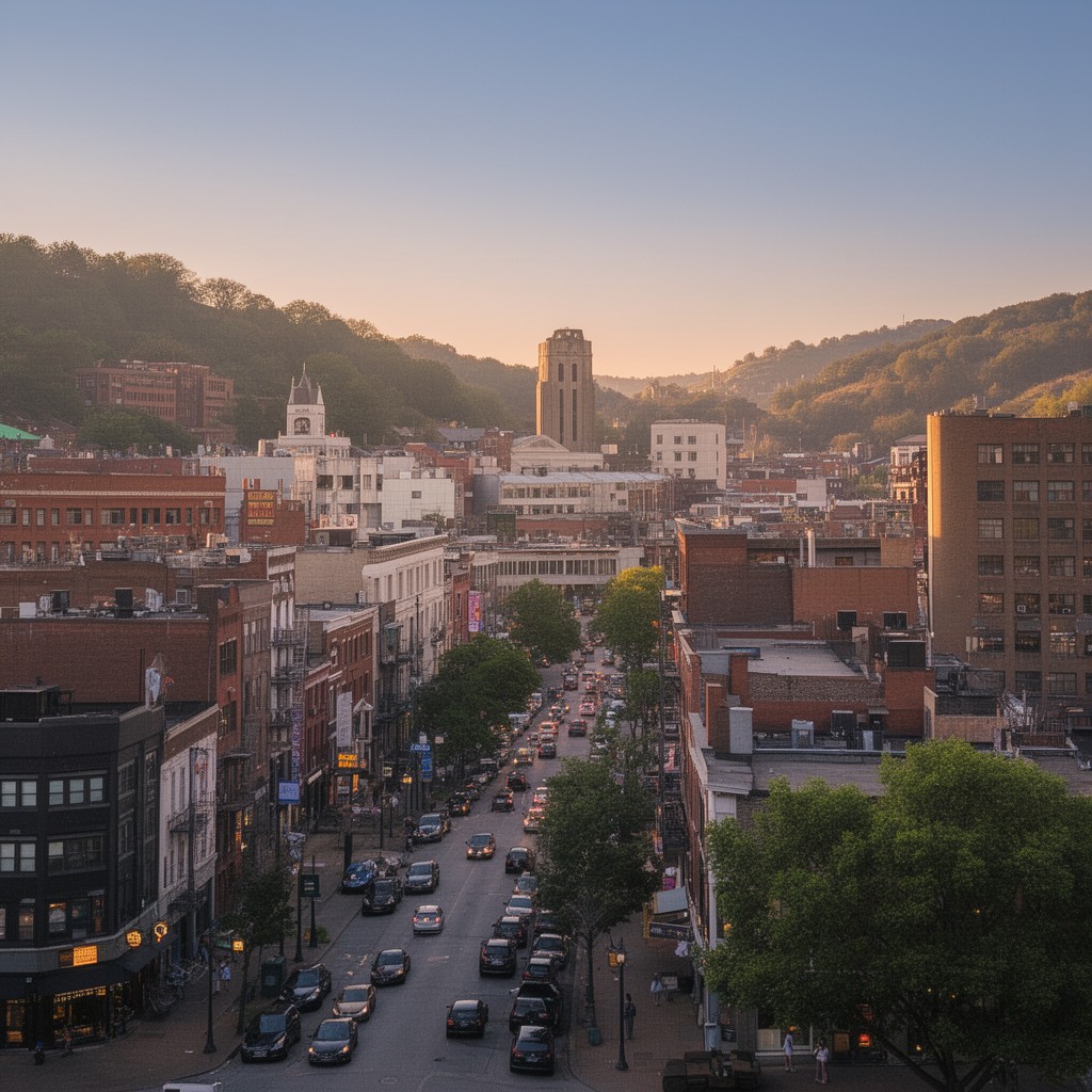 AI-generated illustration of Oakland neighborhood of Pittsburgh
