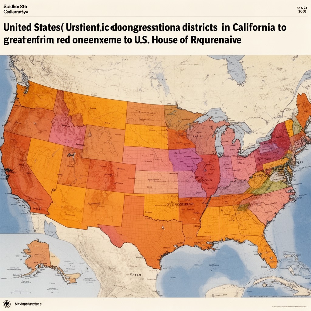 AI-generated illustration of United States congressional districts in California