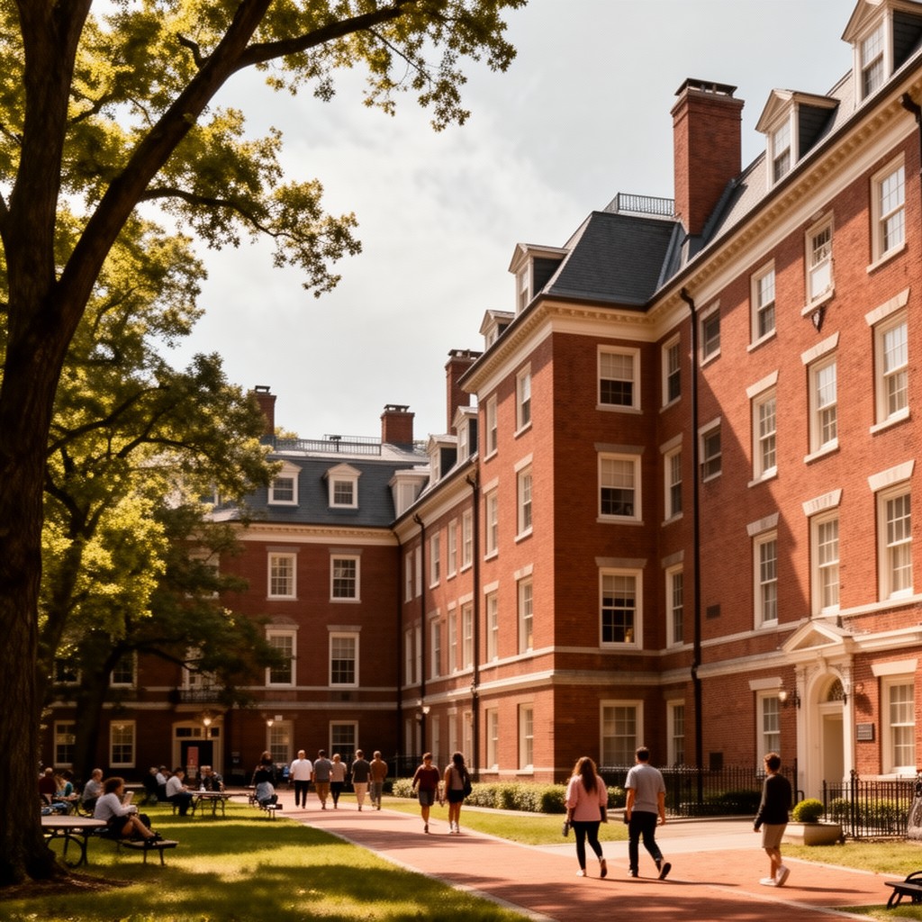 AI-generated illustration of Harvard College residential system