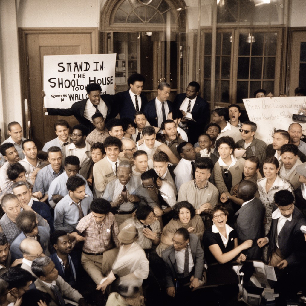 AI-generated illustration of 1963 "Stand in the Schoolhouse Door" incident