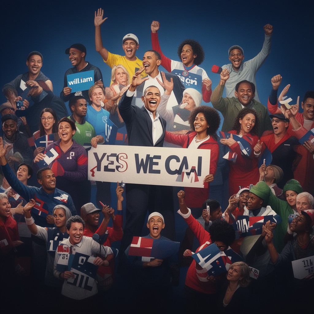 AI-generated illustration of song "Yes We Can" (Barack Obama campaign video)