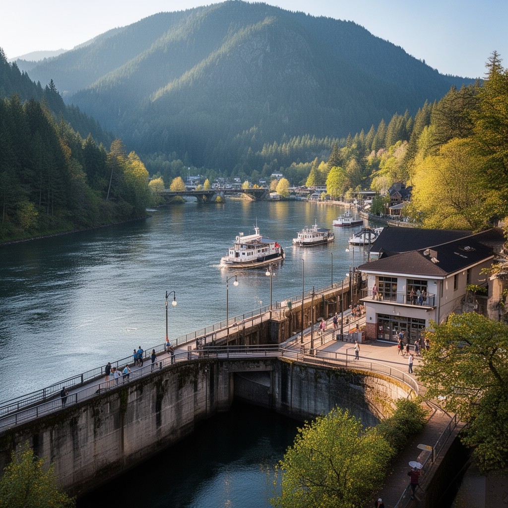AI-generated illustration of Cascade Locks, Oregon