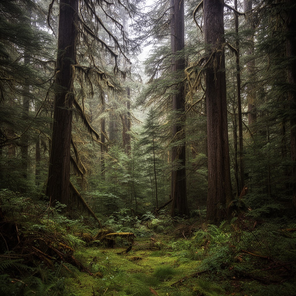 AI-generated illustration of Pacific temperate rainforests