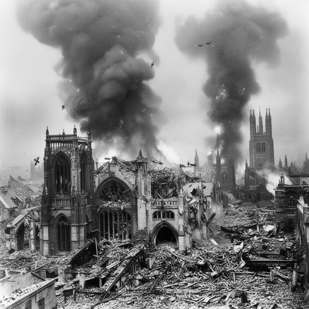 AI-generated illustration of bombing of Coventry