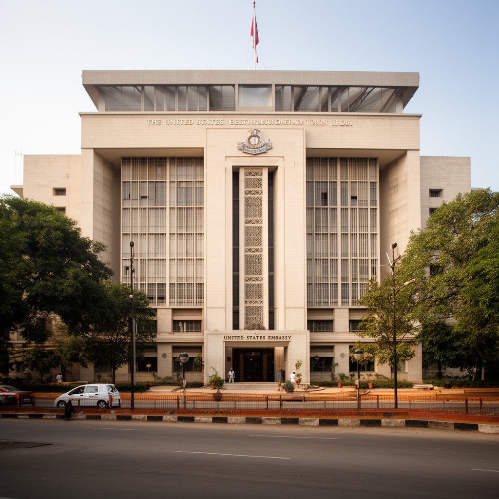 AI-generated illustration of United States Embassy in New Delhi, India
