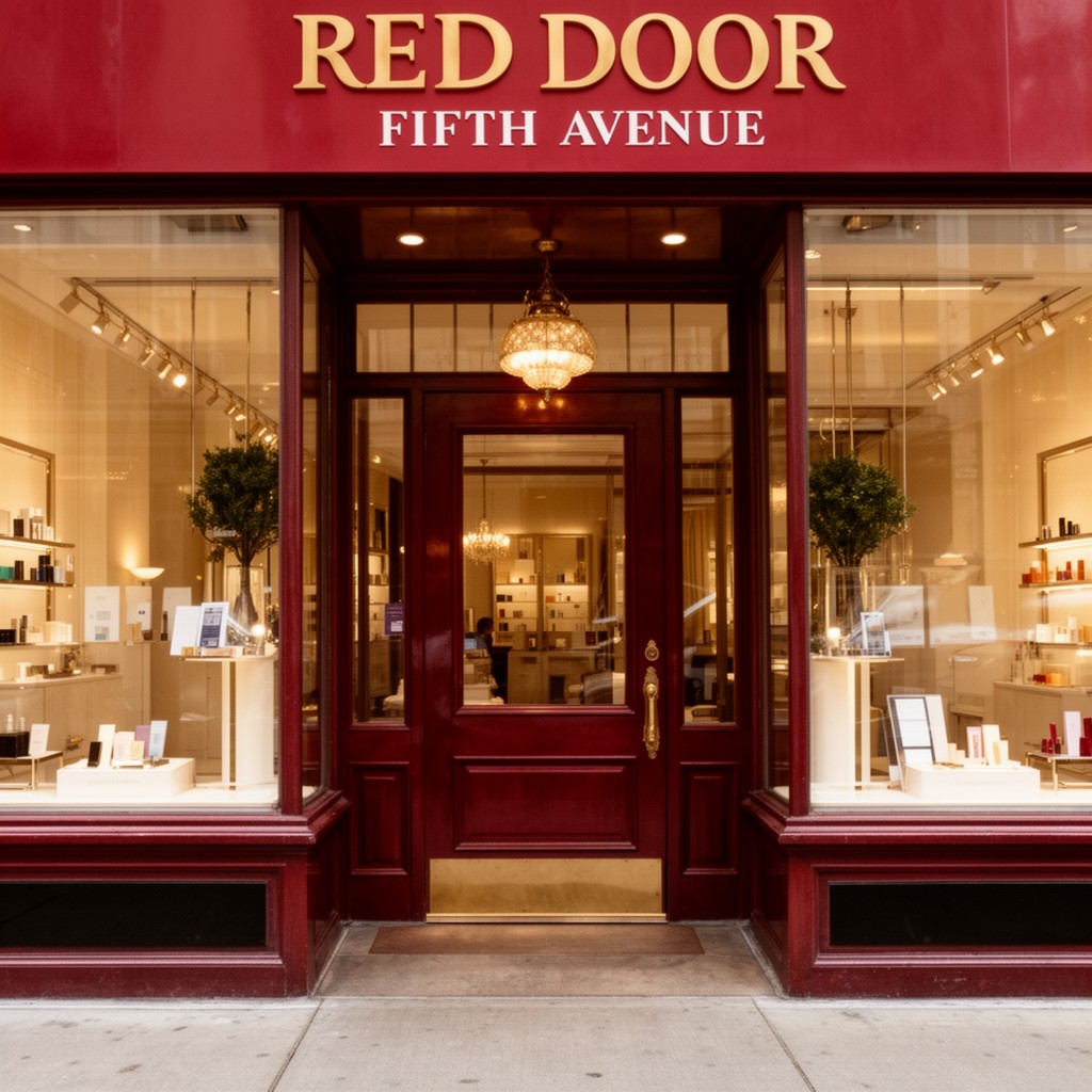 AI-generated illustration of Red Door salon on Fifth Avenue