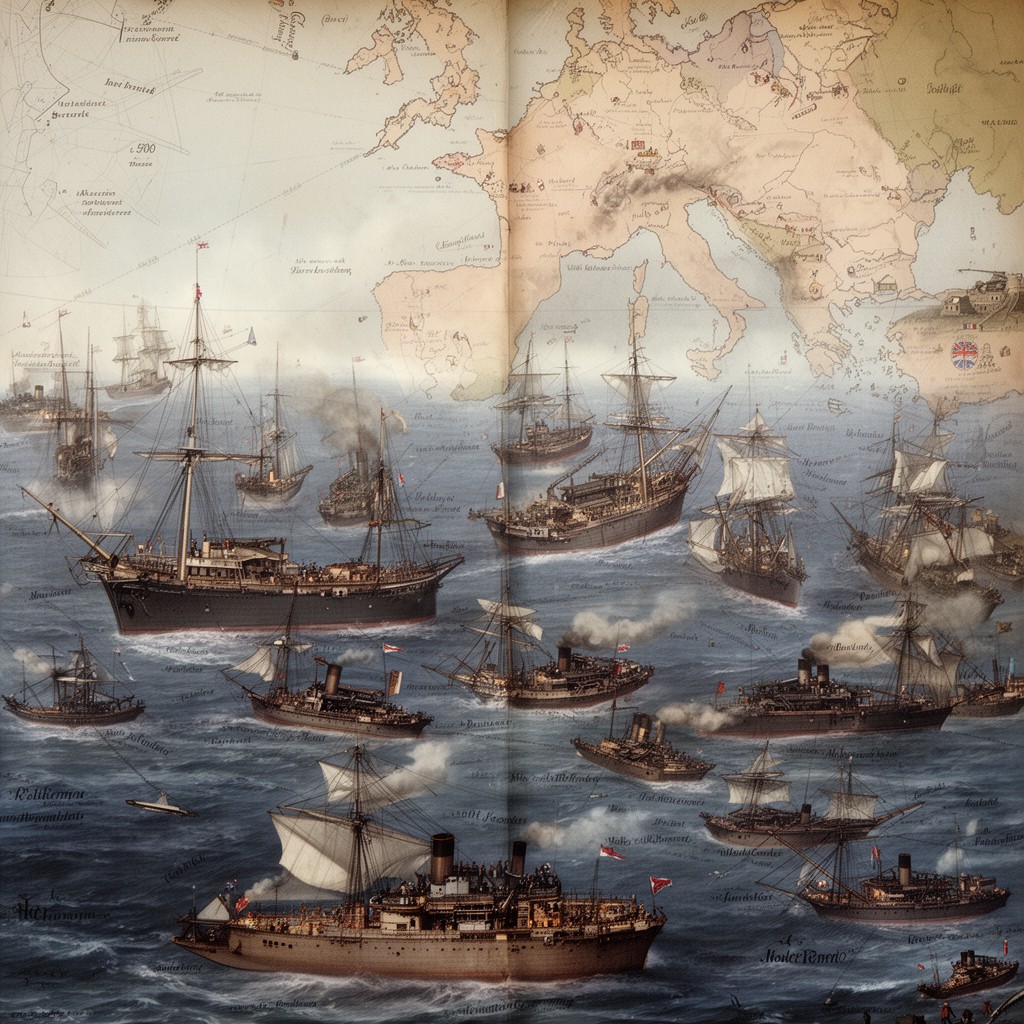 AI-generated illustration of British naval blockade of Europe